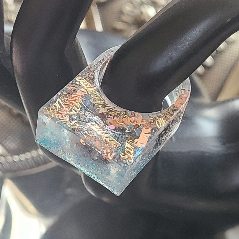 Elegant Blue and Gold Resin Ring